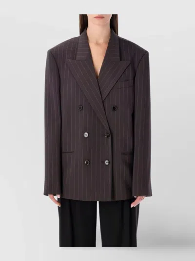 Magda Butrym Double Breasted Pinstripe Front Pocket Jacket In Animal Print