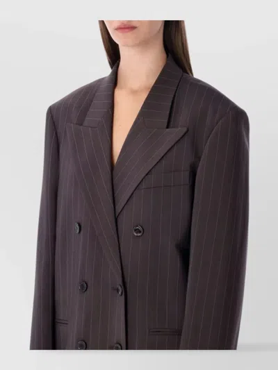 Magda Butrym Double Breasted Pinstripe Front Pocket Jacket In Animal Print