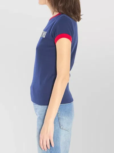 Valentino Crewneck Short Sleeves Contrast Trim Tops In Blue