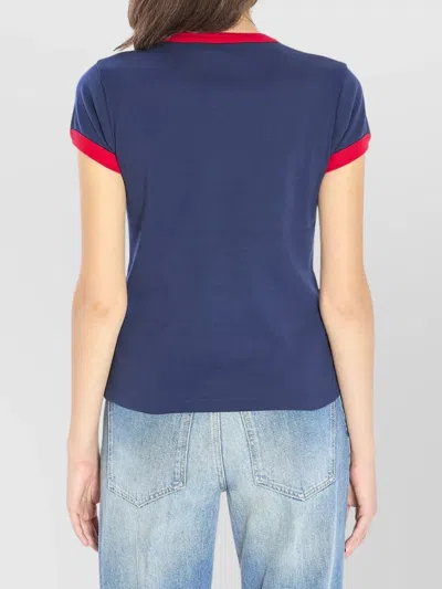 Valentino Crewneck Short Sleeves Contrast Trim Tops In Blue
