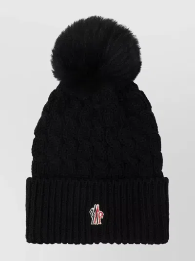 Moncler Wool Hat Featuring Cable Knit And Pom Detail In Black