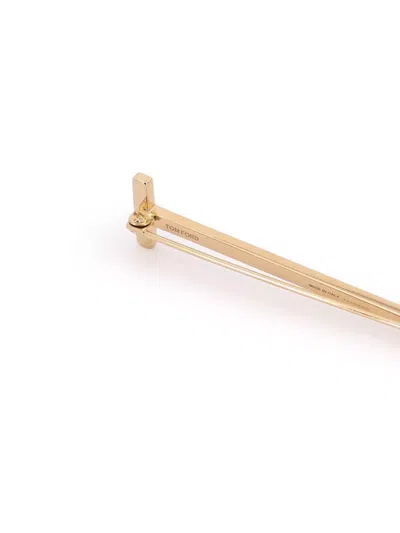Tom Ford T-shaped Gold-tone Brooch Pin In Gold