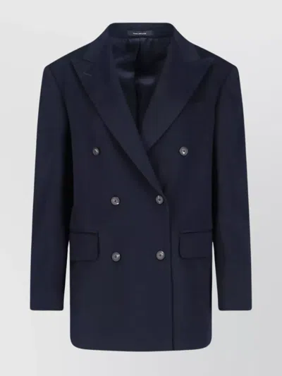 Tagliatore Tailored Black Jacket With Classic Collar And Minimalistic Design In Blue