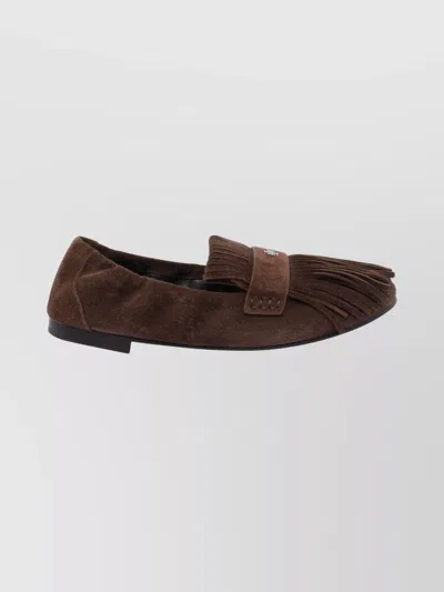 Tory Burch Ballet Fringe Suede Loafers With Rubber Sole In Brown