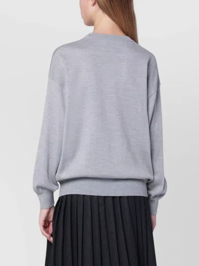 Moschino Grey Wool Sweater With Intarsia Logo In Gray