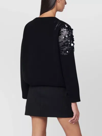 Roberto Collina Sequined Crew Neck Long Sleeve Sweater In Black