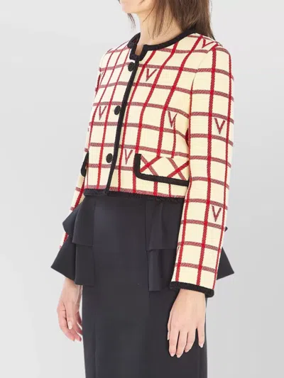 Valentino Casual Jacket With Contrast Trim And Pockets In Neutral