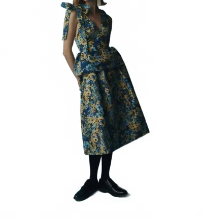 Kika Vargas Claudia Midi Skirt In Olive Sakura Taffeta In Multi