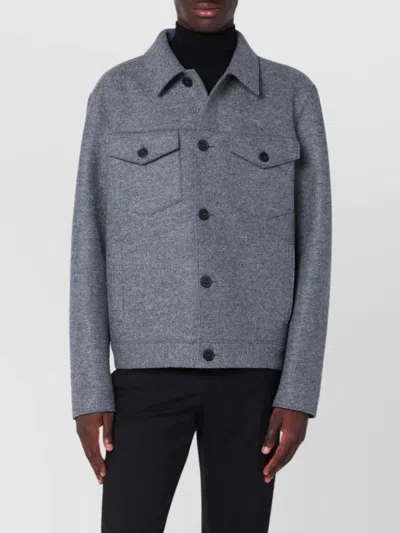 Harris Wharf London Wool Jacket With Chest Pockets And Collar In Gray