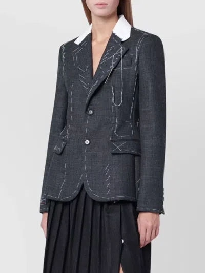 Moschino Embroidered Wool Canvas Jacket With Notch Lapel In Gray