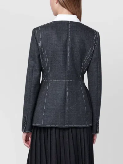Moschino Embroidered Wool Canvas Jacket With Notch Lapel In Gray