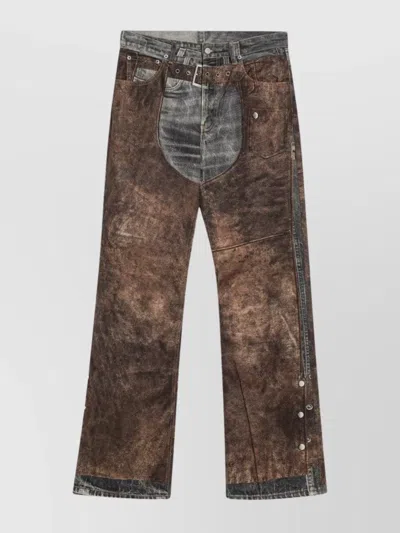 Acne Studios Wide Leg Patchwork Jeans With Button And Loops In Green