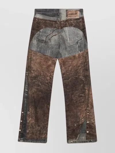 Acne Studios Wide Leg Patchwork Jeans With Button And Loops In Green