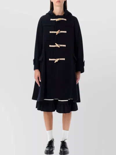 Comme Des Garçons Wool Duffle Coat With Hood And Pockets In Black
