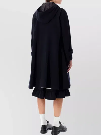 Comme Des Garçons Wool Duffle Coat With Hood And Pockets In Black