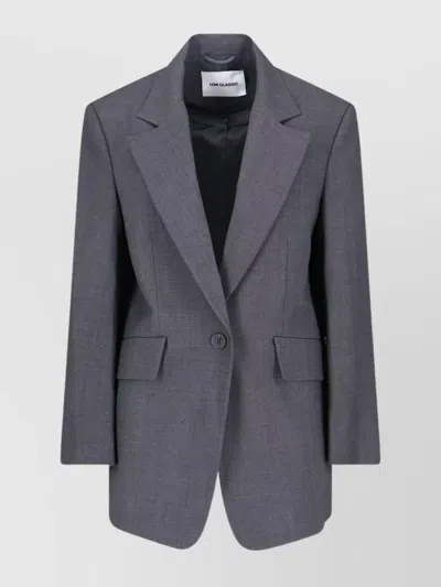 Low Classic Tailored Blazer With Notch Lapel And Pockets In Gray