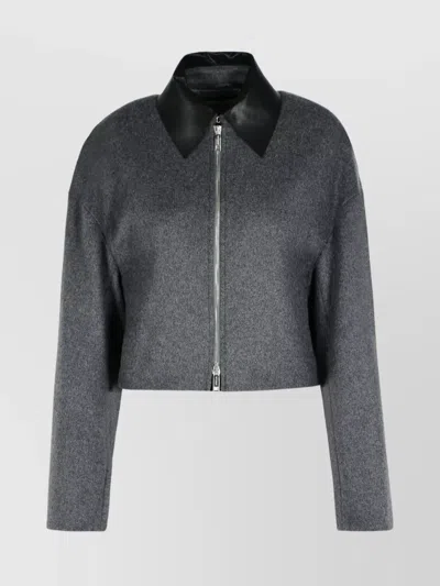 Sportmax Cropped Virgin Wool Jacket With Contrast Collar In Gray