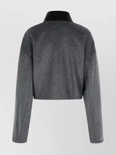 Sportmax Cropped Virgin Wool Jacket With Contrast Collar In Gray