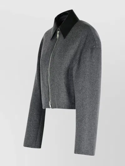 Sportmax Cropped Virgin Wool Jacket With Contrast Collar In Gray