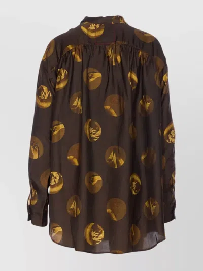 Uma Wang Long Sleeve Collared Printed Top In Multi