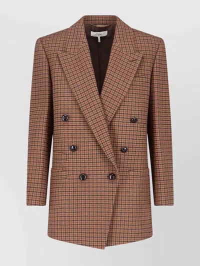 Chloé Houndstooth Double-breasted Blazer Notched Lapels In Multi