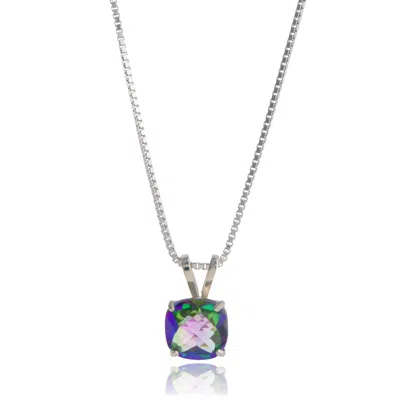 Maxcolor Sterling Silver Cushion Cut Gemstone Pendant Necklaces With 18 Inch Box Chain In Metallic