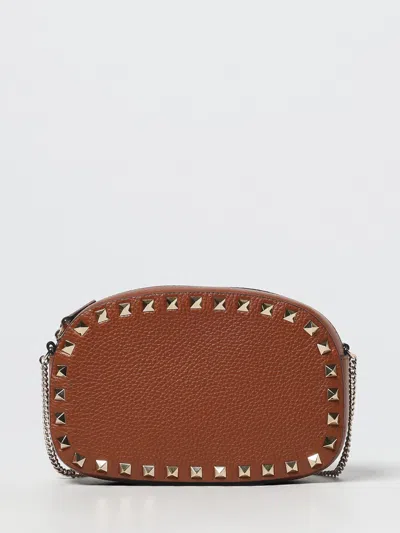 Valentino Studded Leather Crossbody Bag With Chain Strap In Brown