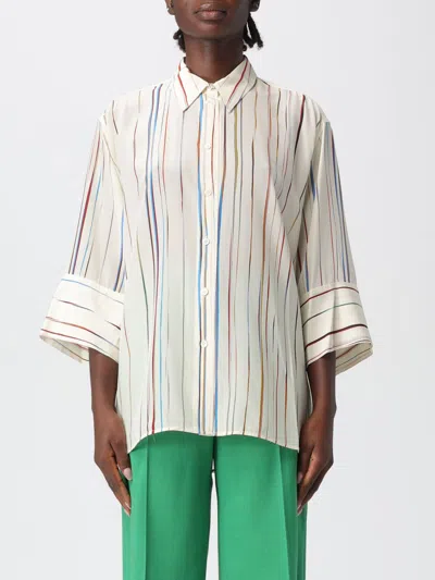 Paul Smith Striped Silk Shirt 3/4 Sleeves In White