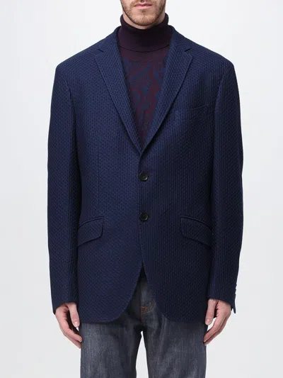 Etro Single-breasted Long-sleeved Jacket In Blue