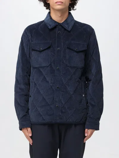 Woolrich Textured Short Jacket Chest Pockets In Blue