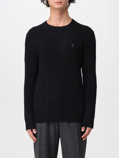 Polo Ralph Lauren Logo-embroidered Cable-knit Jumper In Black