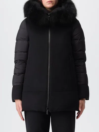 Moorer Medium-length Fresia Down Jacket With Hood And Fur In Black