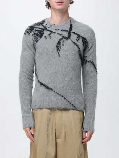 Dries Van Noten Mouche Embroidered Wool Sweater In Gray