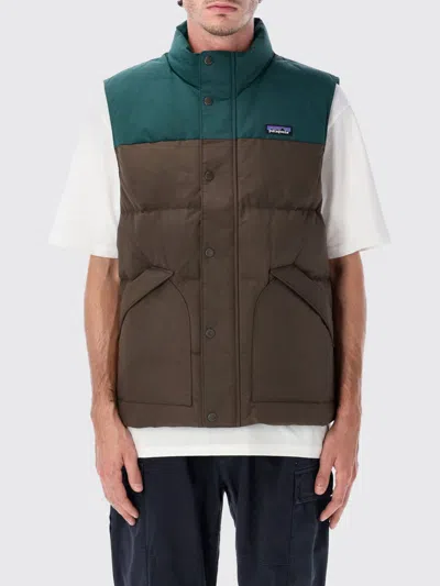 Patagonia Quilted Sleeveless High Collar Vest In Brown