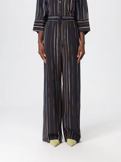 Paul Smith Silk Trousers Stripes Elastic Waistband In Animal Print