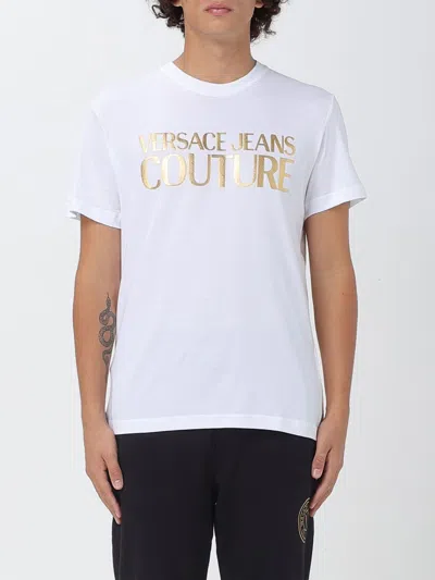 Versace Jeans Couture White Cotton T-shirt With Gold Lettering In White