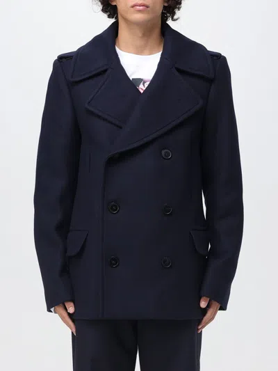 Dries Van Noten Double-breasted Coat In Wool Mix In Blue