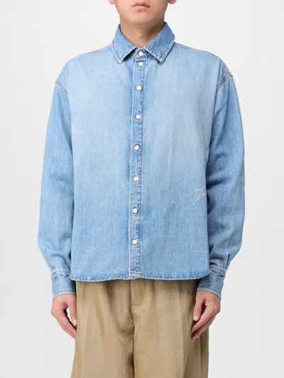 Jacquemus La Chemise De-nimes Simon With Embroidered Logo In Blue