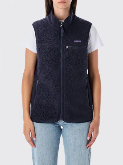 Patagonia Fleece Vest With High Collar And Pockets In Blue