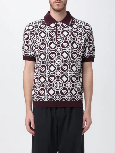 Casablanca Mens Aubergine Embroidered-logo Monogram Cotton Polo Shirt In Brown