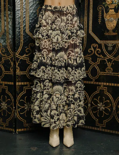 Love The Label Alani Tiered Ruffle Skirt In Richmond Floral Print In Animal Print