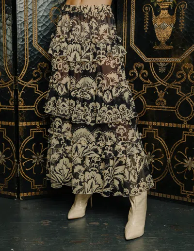Love The Label Alani Tiered Ruffle Skirt In Richmond Floral Print In Animal Print