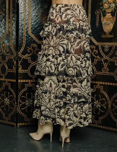 Love The Label Alani Tiered Ruffle Skirt In Richmond Floral Print In Animal Print