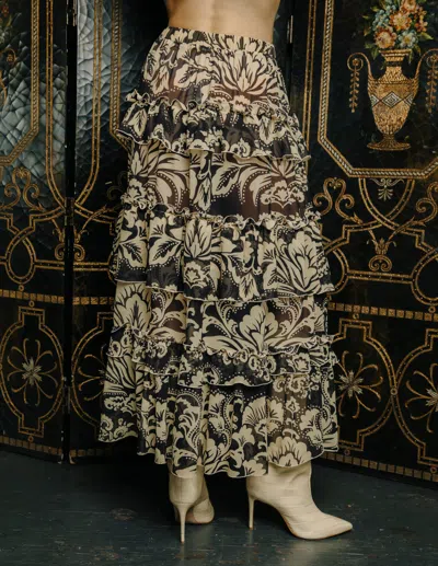 Love The Label Alani Tiered Ruffle Skirt In Richmond Floral Print In Animal Print
