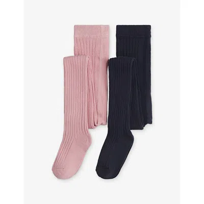 H&m Adorables Pack Of Two Ribbed-knit Stretch Cotton-blend Tights 2-10 Years Blue Dark In Multi