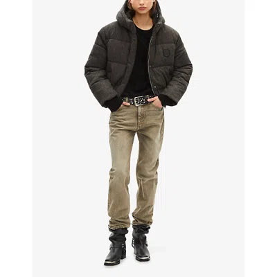 The Kooples Womens Padded Branded-patch Wool-blend Jacket Stone In Gray