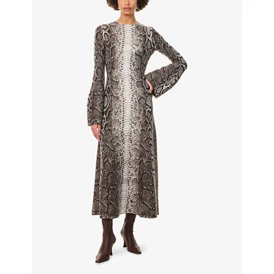 Gabriela Hearst Snake-effect Jacquard-knit Cashmere And Silk Blend Maxi Dress In Gray