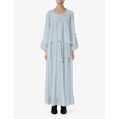 Leem Womens Tiered Maxi Chiffon Skirt Blue In Blue