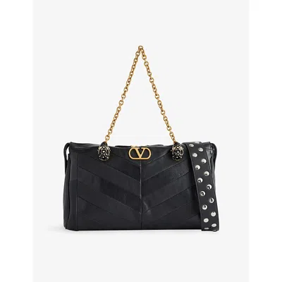 Valentino Garavani  Garavani Panthea Shoulder Bag In Nappa Leather With Chevron Pattern Wom In Black