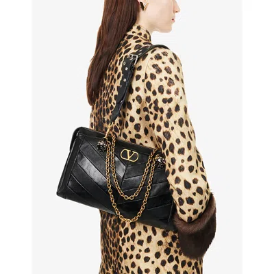 Valentino Garavani  Garavani Panthea Shoulder Bag In Nappa Leather With Chevron Pattern Wom In Black